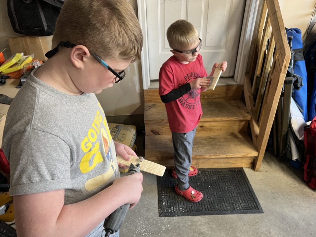 Working on Pinewood Derby cars